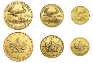 Fractional Gold US Gold Eagles Canadian Maple Leaf
